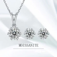 trendy 1 ct d color snowflake moissanite necklace earrings women jewelry set 100 925 sterling silver jewelry set birthday gift