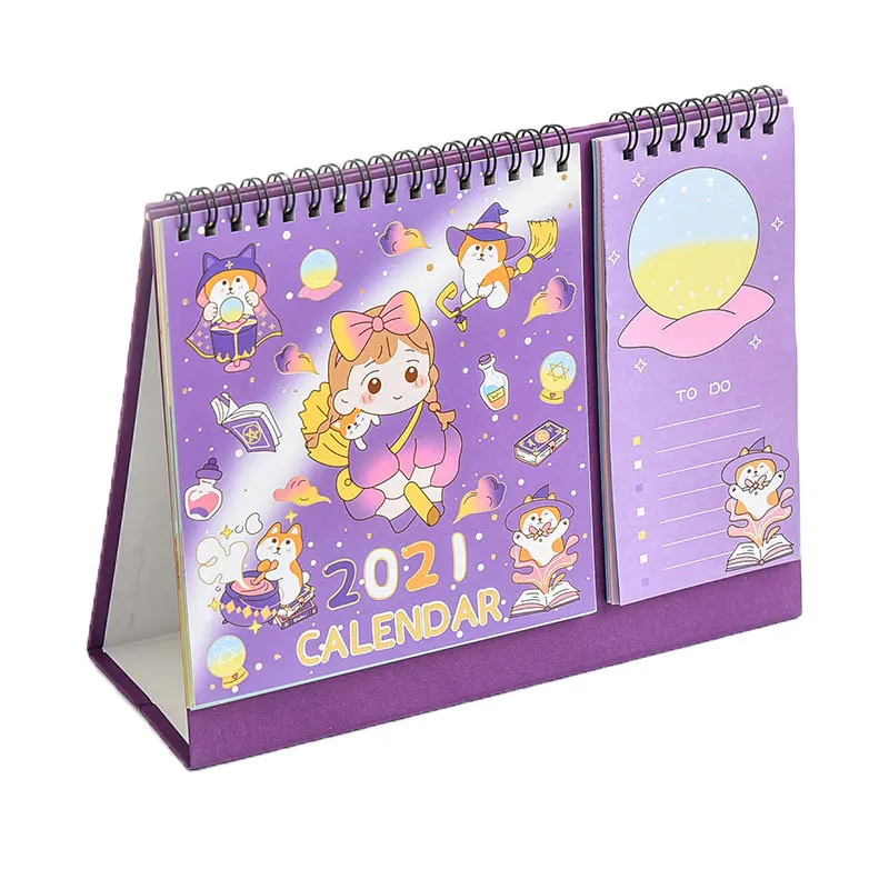 

New 2021 Cartoon Colorful Calendar Kawaii Girl Memo Desk Calendars Daily Schedule Planner 2020.9-2021.12