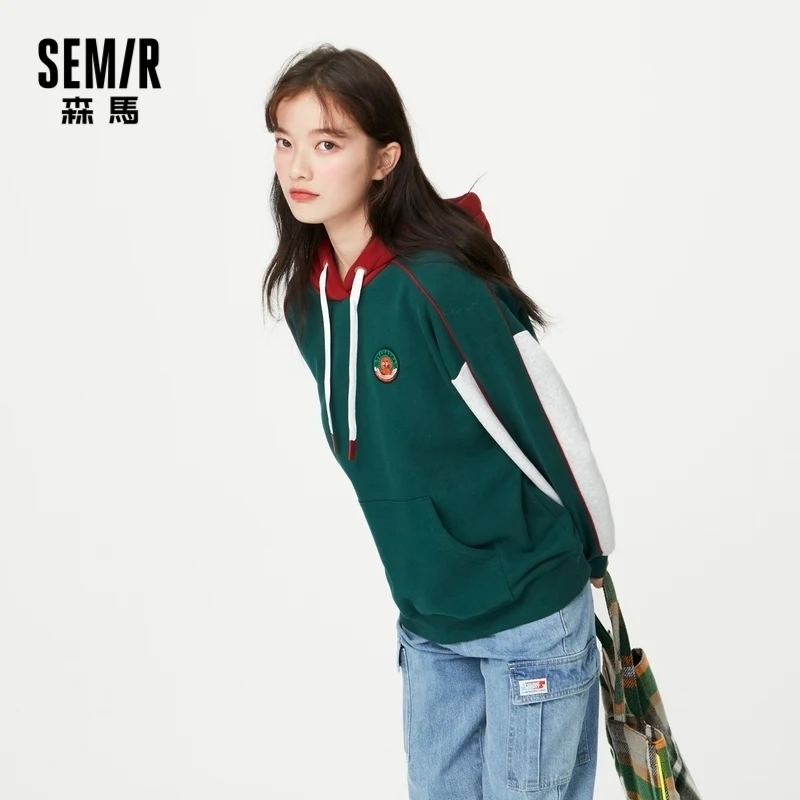 

Толстовка SEMIR женская с капюшоном, модное хлопковое свободное худи в Корейском стиле с контрастной строчкой, с длинным рукавом, осень 2020