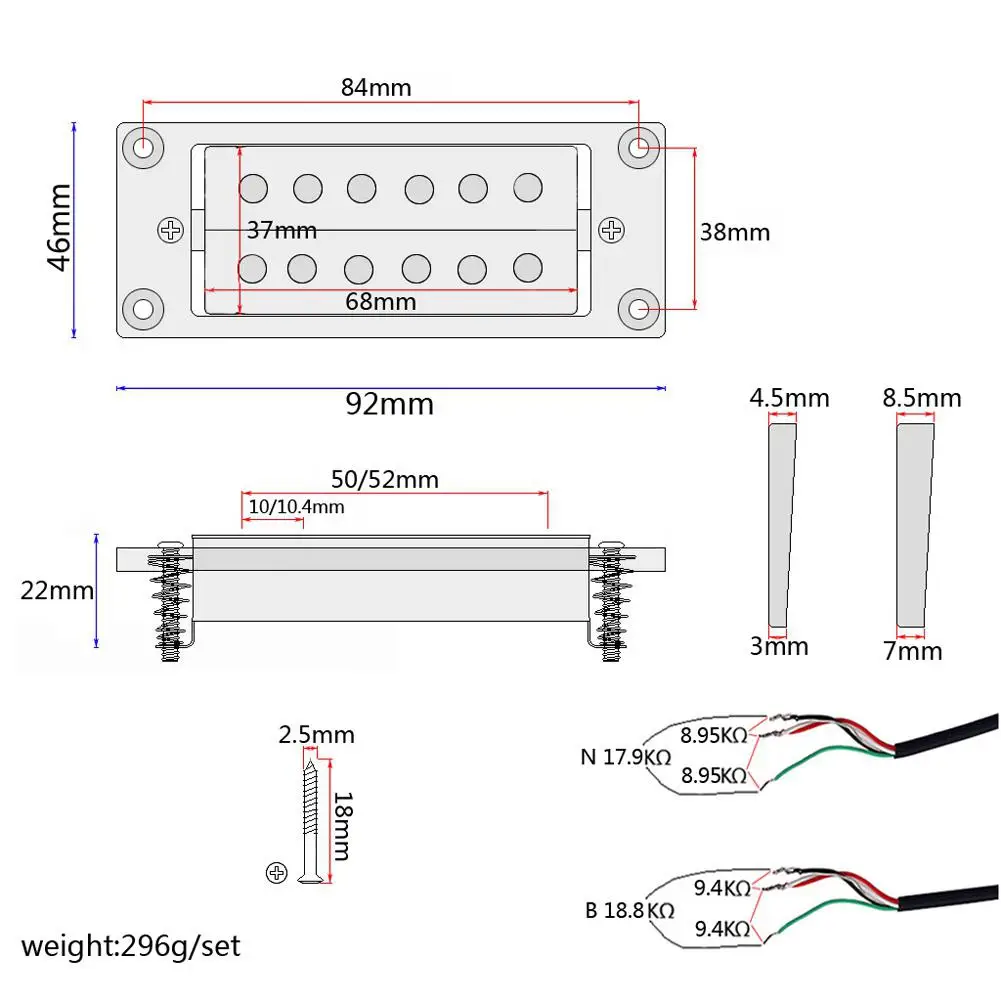 Шестиструнная двойная катушка звукосниматели черный с фибровой рамкой гитарный