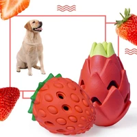 portable strawberry dog leak food ball slow feeder dispenser durable rubber chew toy interactive training stress release