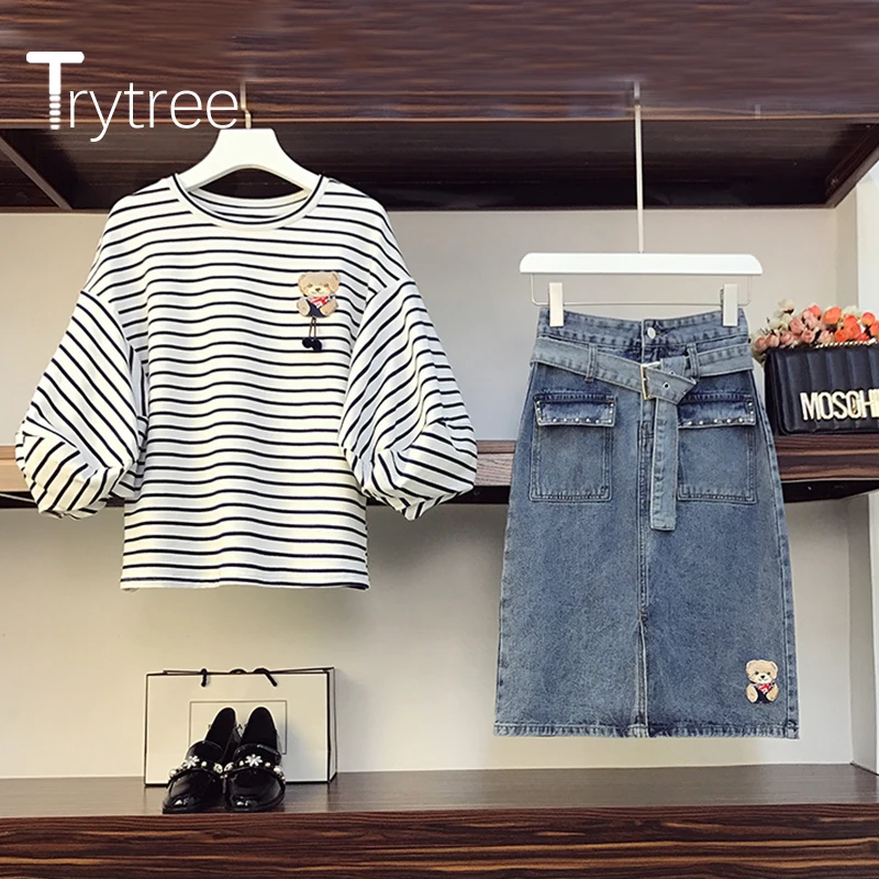 Trytree 2020 летний женский комплект из двух предметов Повседневная футболка в