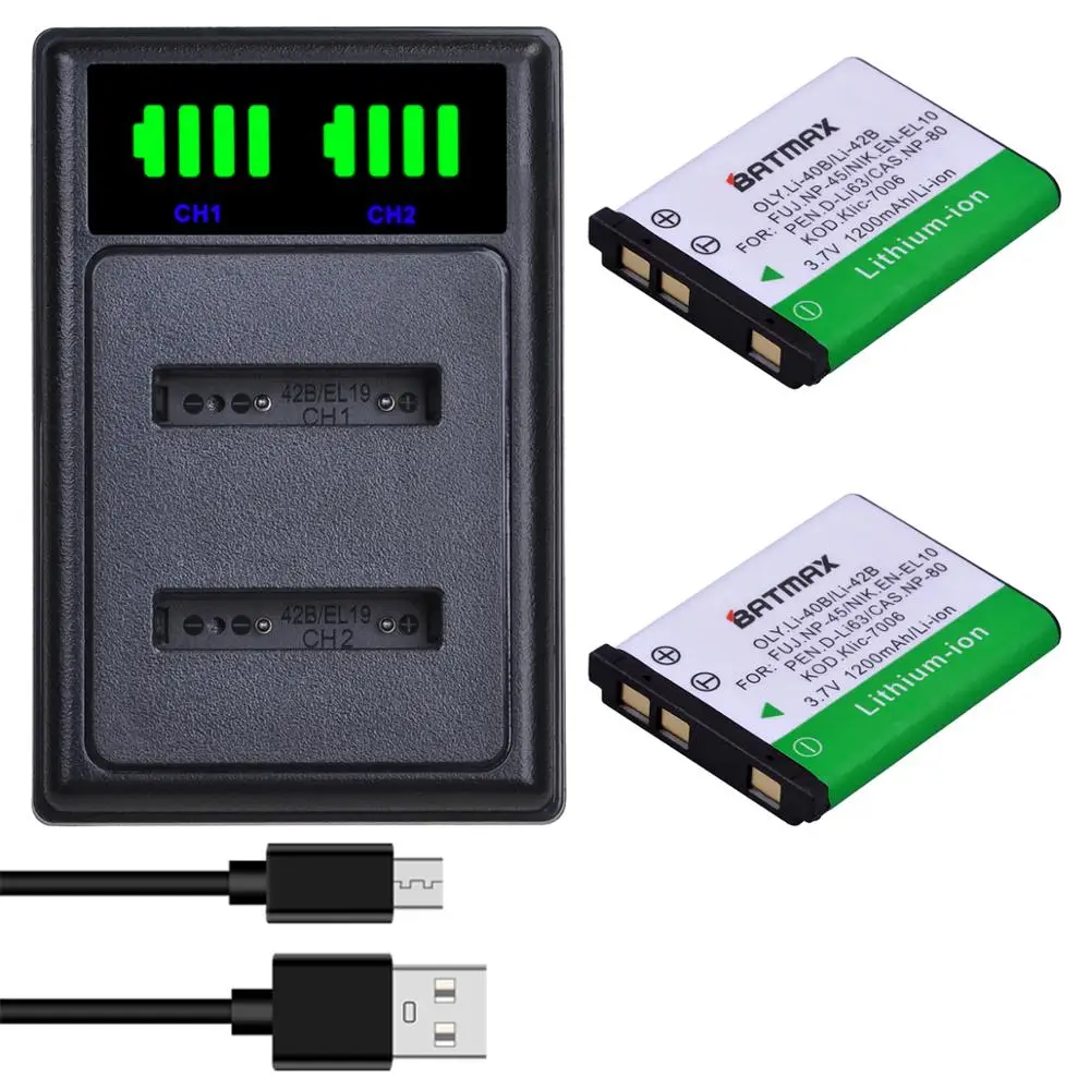 Аккумулятор Batmax Li-40B Li-42B EN-EL10 + новая светодиодная подсветодиодный ка USB двойное