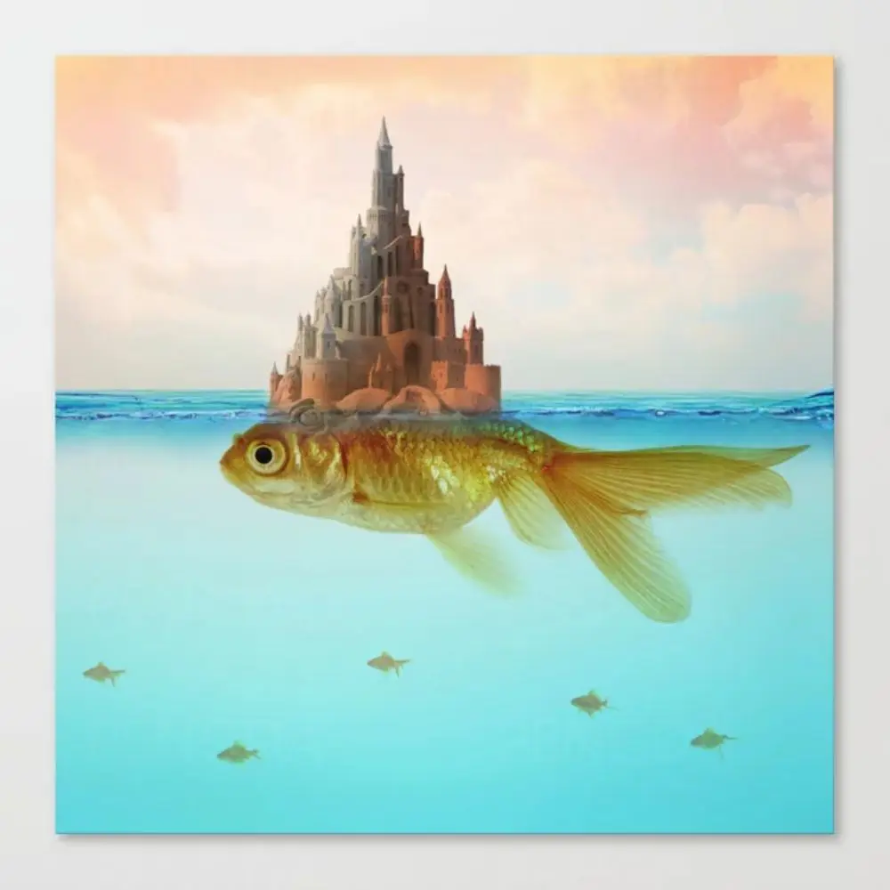 

Wall Art Home Decor Goldfish Canvas Print The Sea Painting Castle Modern Poster Living Room Modular Square Pictures Framework