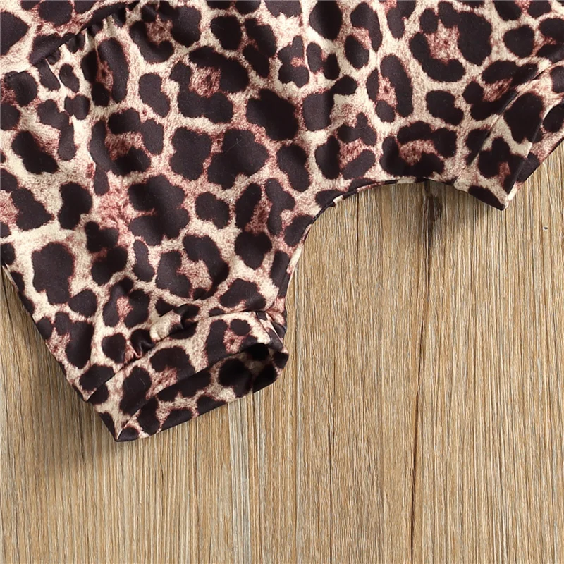 

Newborn Clothes Infant Baby Girl Short Sleeve Black Ruffled Lace Black Romper Top Leopard Printed Shorts 2Pcs Summer Outfit Set