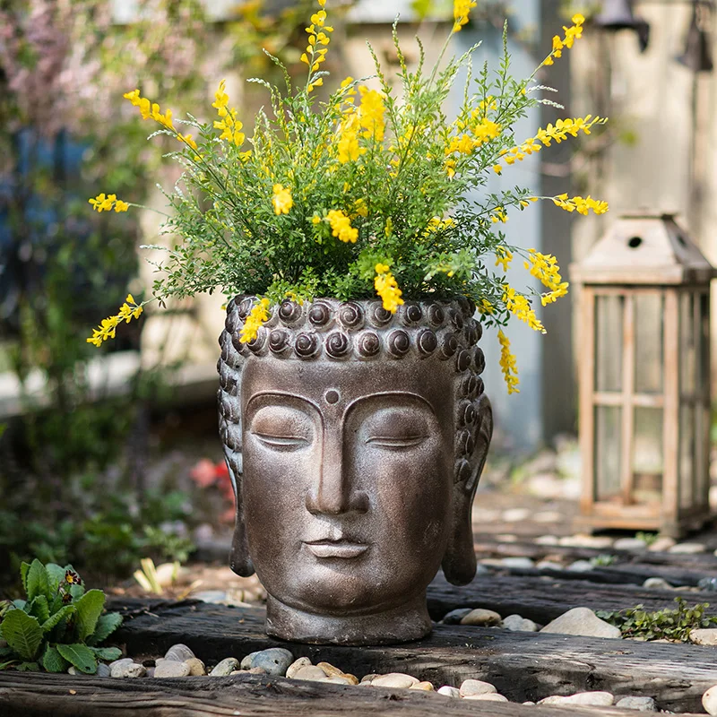 

Buddha head portrait flower pot succulents face art large personality creative floral decoration ornaments