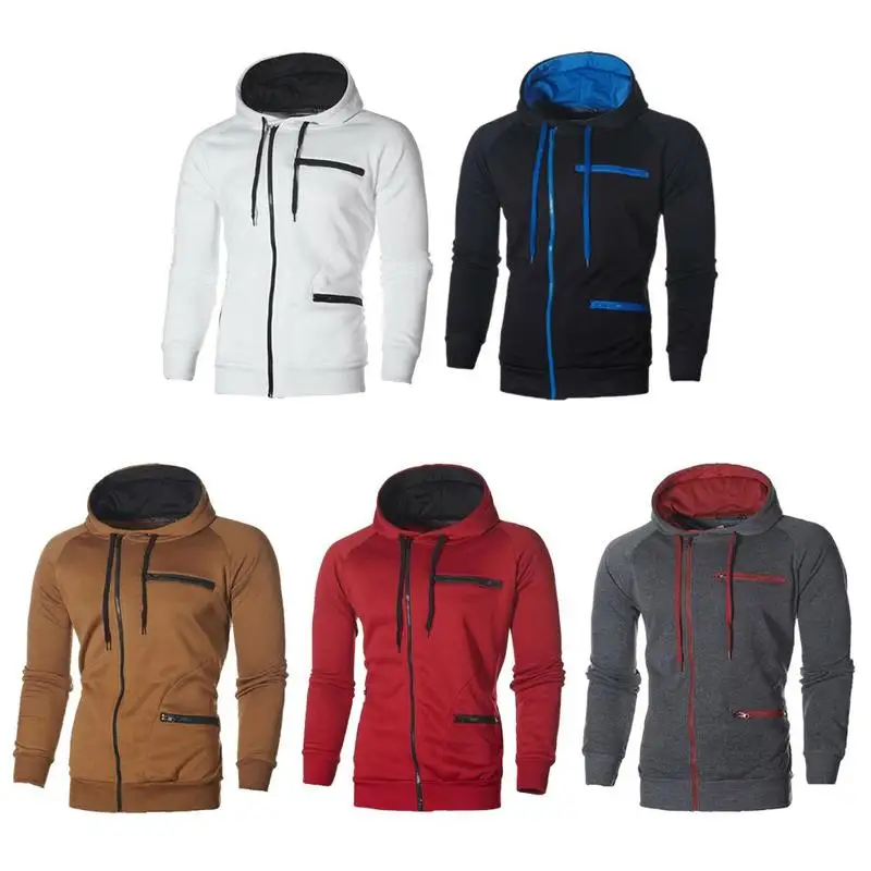 

Men's Pure Color Sports Leisure Jacquard Sweater Fleece Cardigan Hooded Jacket Men's Sweater