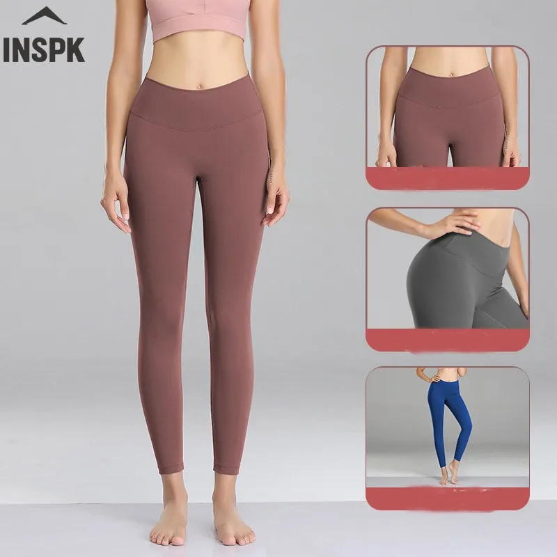 

Inspk Women Yoga Pants High High-waisted Elasticated Fitness Leggings Nylon Pure Colors Sport Leggings For Running Gym Training