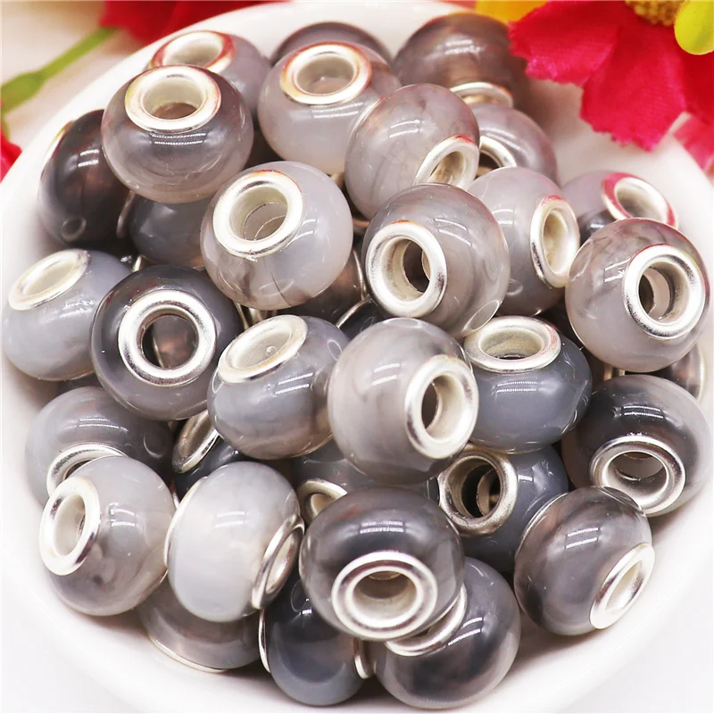 

10Pcs Assorted Color European Craft Beads Large Hole Resin Beads 4 Styles Color for DIY Charms Bracelet Necklace Jewelry Making