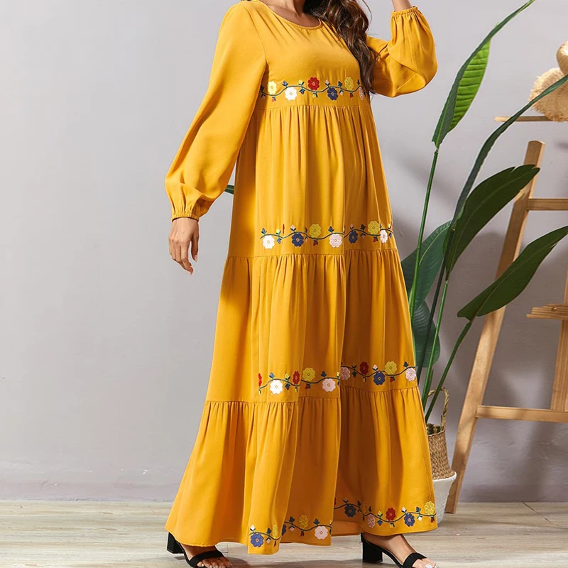 Eid Abaya платье мусульманское женское Многоярусное Макси Платье повседневное