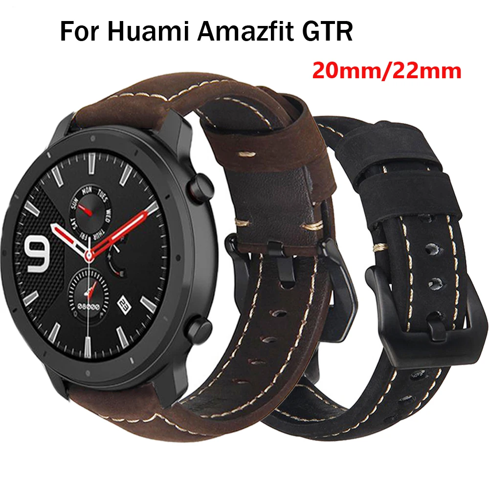 Ремешок кожаный спортивный для xiaomi Huami Amazfit GTS/GTR 42 мм 47 мм/Bip сменный Браслет
