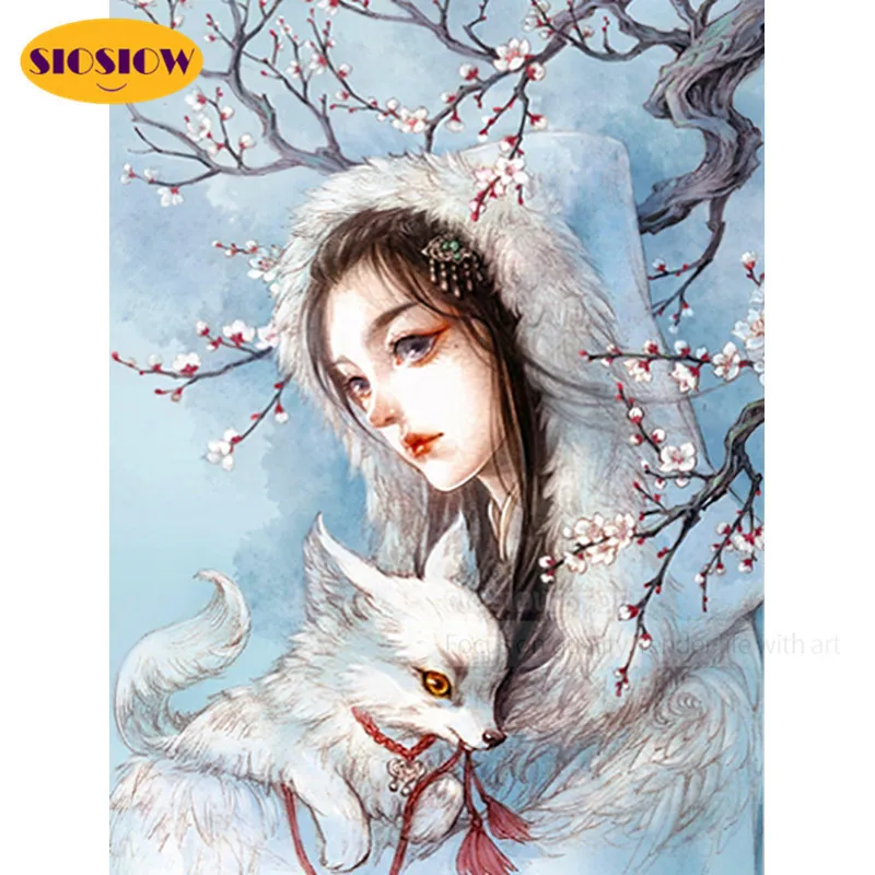 SIOSIOW 5d Алмазная мозаика для творчества вышивка аниме Девочка и лиса 3d алмазная