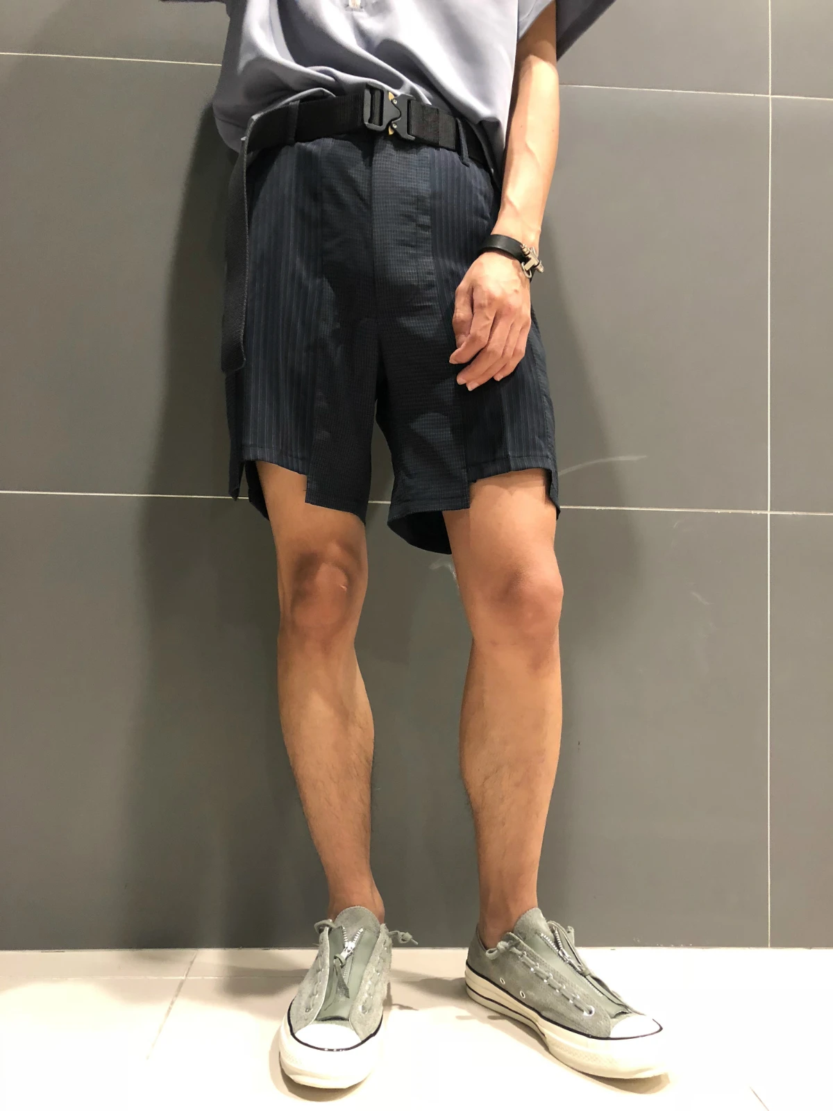 New Shorts of 2021 Irregular stripe Splicing Fine Plaid Thin Breathable Suit Pants Loose men above the knees