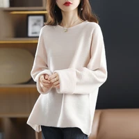 autumn winter new large size loose lazy pure wool pullover womens round neck knitted sweater raglan sleeves all match blouse