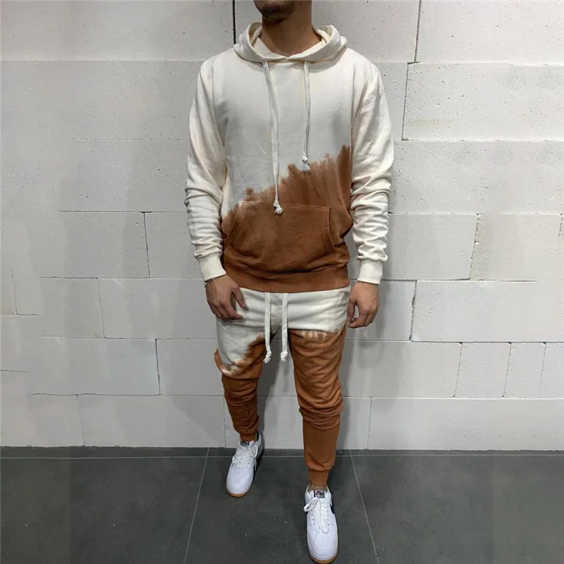 

2021 Gothic Men Tracksuit Sportswear 2pcs Set Tie Dye Print Hoodies And Drawstring Pencil Pants Male Set Outfits