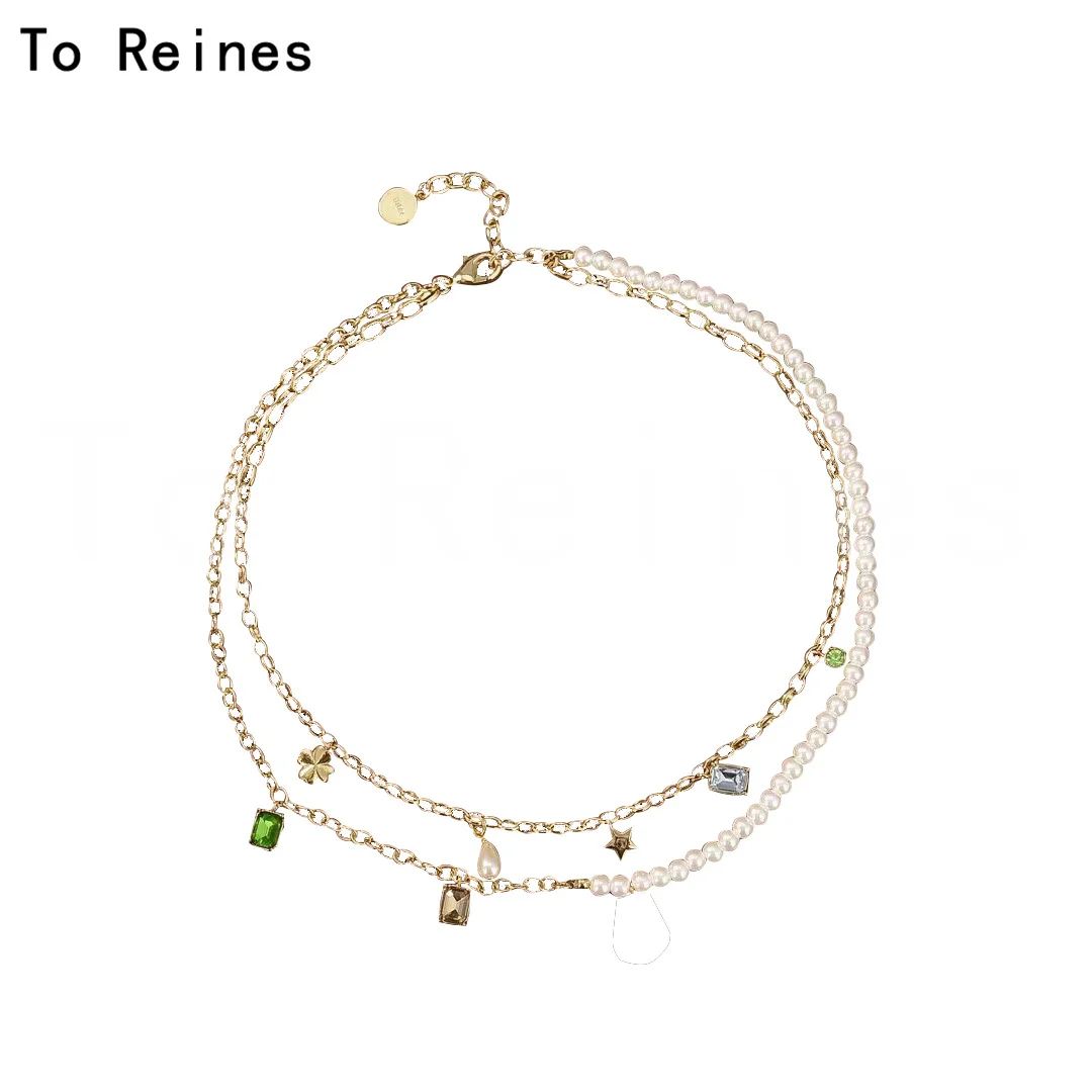 

Винтажное классическое Двухслойное ожерелье с подвеской из хрустального жемчуга, женская модная подвеска на день рождения, светлый роскош...