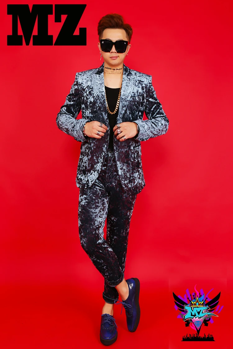 2018 Summer new male nightclub singer DJ DS stage show dress diamond velvet suit M-5XL! High quality singer's costume | Мужская