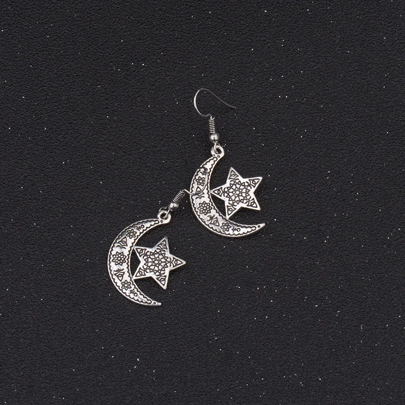 CARTER LISA Шарм в античном стиле Луна со звездой серебряные Висячие серьги для женщин