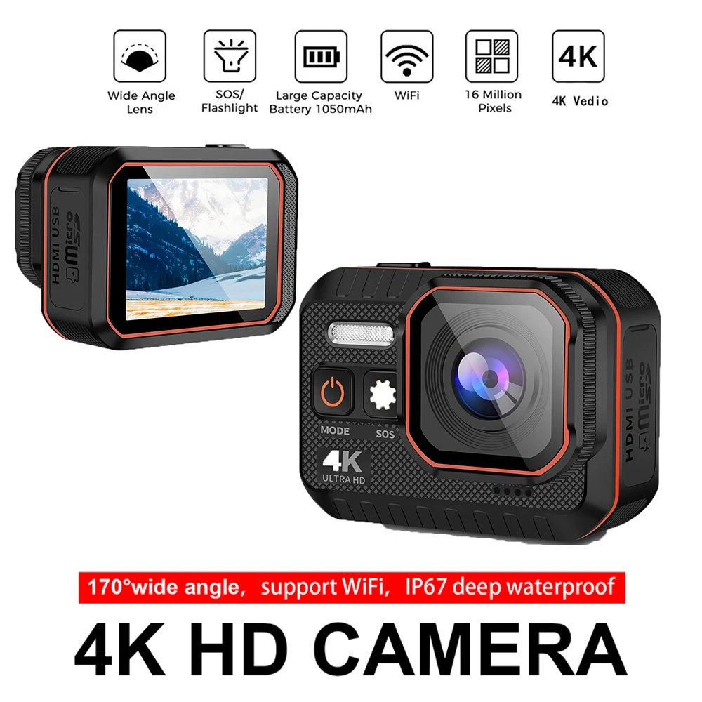 Ultra Action Camera 4K With Remote Control Screen Waterproof Sport 4K Action Camera Helmet Gopro Hero Camera for Shooting Video