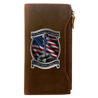 cool united states soldier veteran printing genuine leather wallet men long purse with phone bag zipper card holder clutch