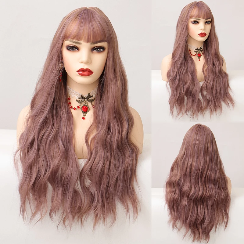 

Парики из синтетических волос с длинной розой, натуральные волнистые парики из высокотемпературного волокна для чернокожих женщин, для кос...