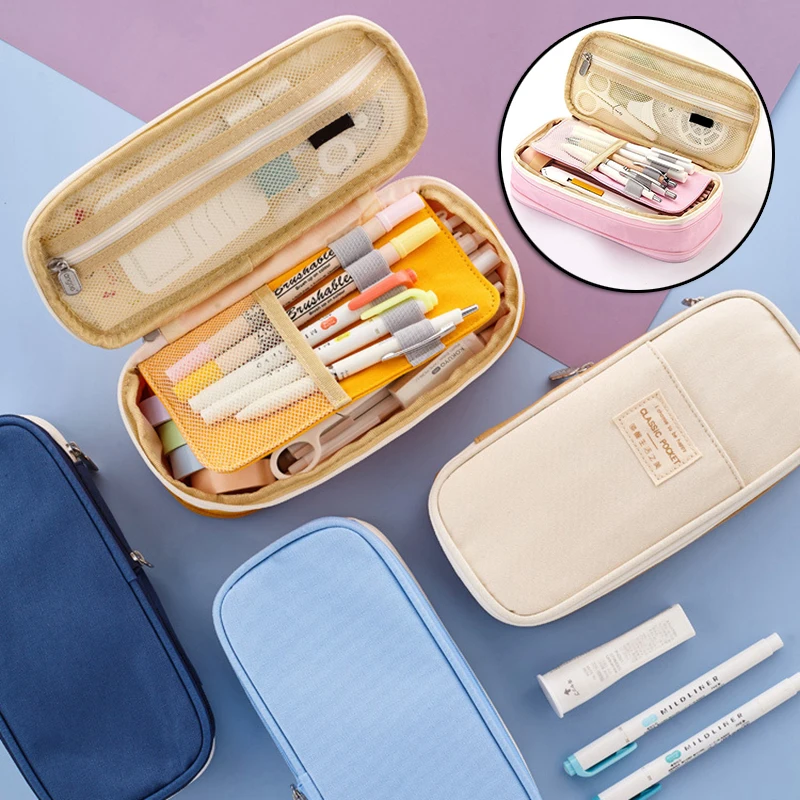 

Двухслойный чехол для карандашей, вместительная Холщовая Сумка для хранения канцелярских принадлежностей, отличные подарки для мальчиков ...