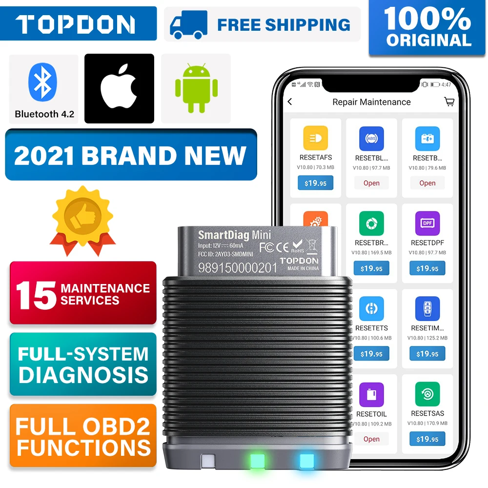 Topdon SmartDiag Mini OBD2 беспроводной Bluetooth сканер диагностический инструмент PK AUTEL AP200 AUNCH