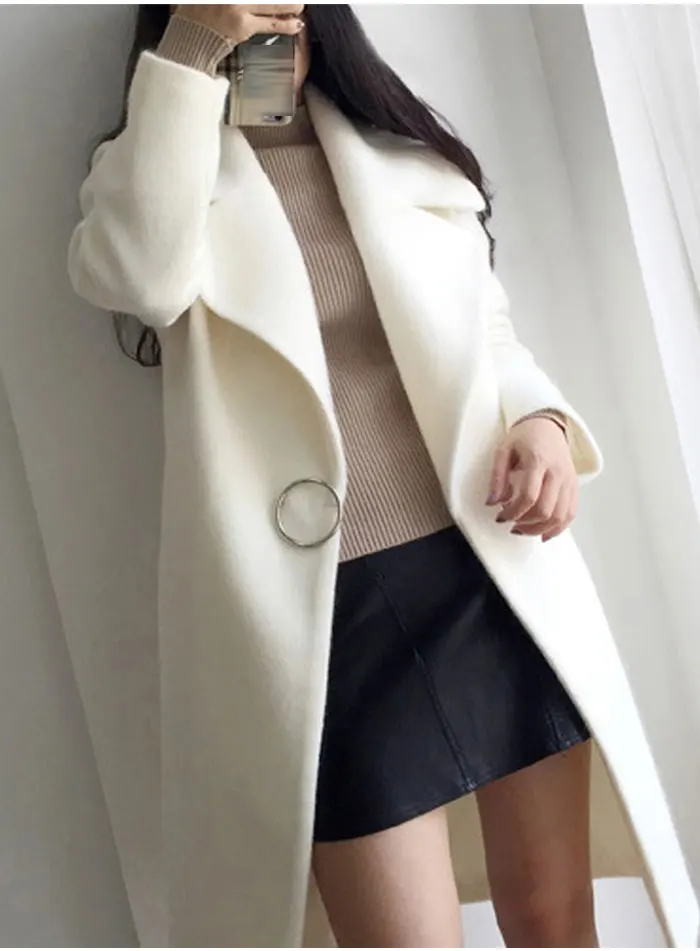 New Thin Wool Blend Coat Women Long Sleeve Turn-down Collar Outwear Jacket Casual Autumn Winter Elegant Overcoat Leisure