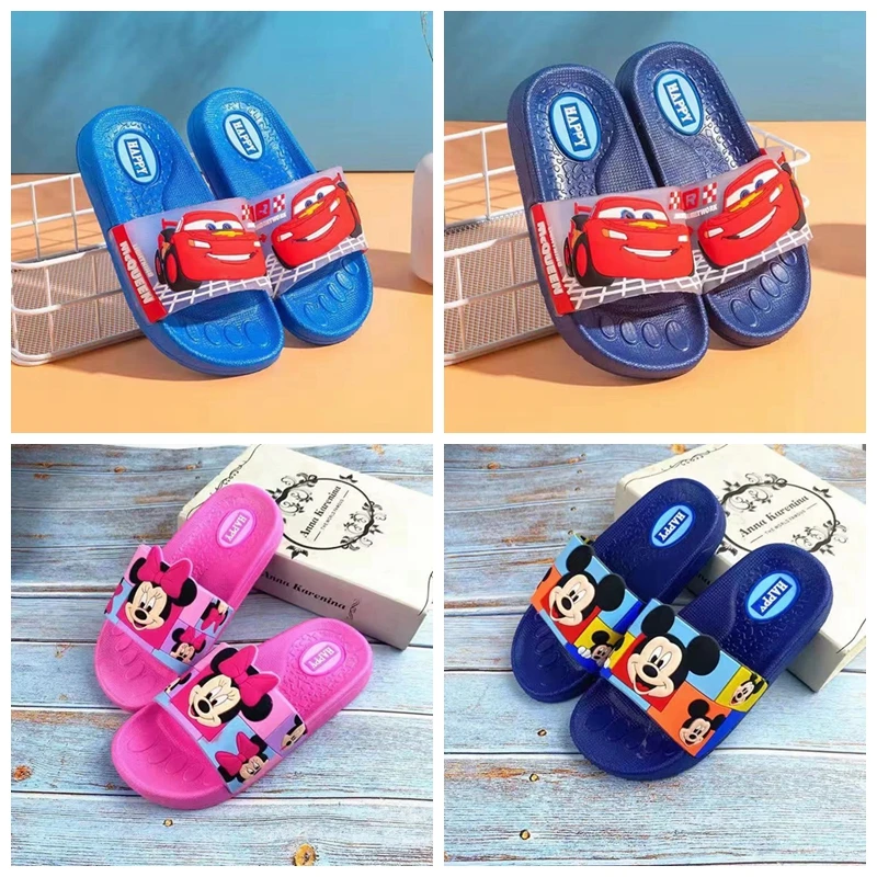 Summer Boys Shoes Children Slippers Cartoon McQueen Cars Mickey Minnie Fashion Beach Flip Flop Girls Flat Sandals Shower Slides