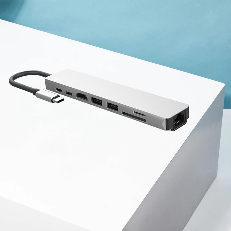 8 в 1 USB 3 0 Высокоскоростные порты Type-C концентратор Usb-C до 4K 30HZ HD ноутбук Rj45 Gigabit Ethernet