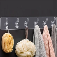 multi row transparent wall hanging hook self adhesive clothes hanger door towel key holder bathroom kitchen storage sticker hook