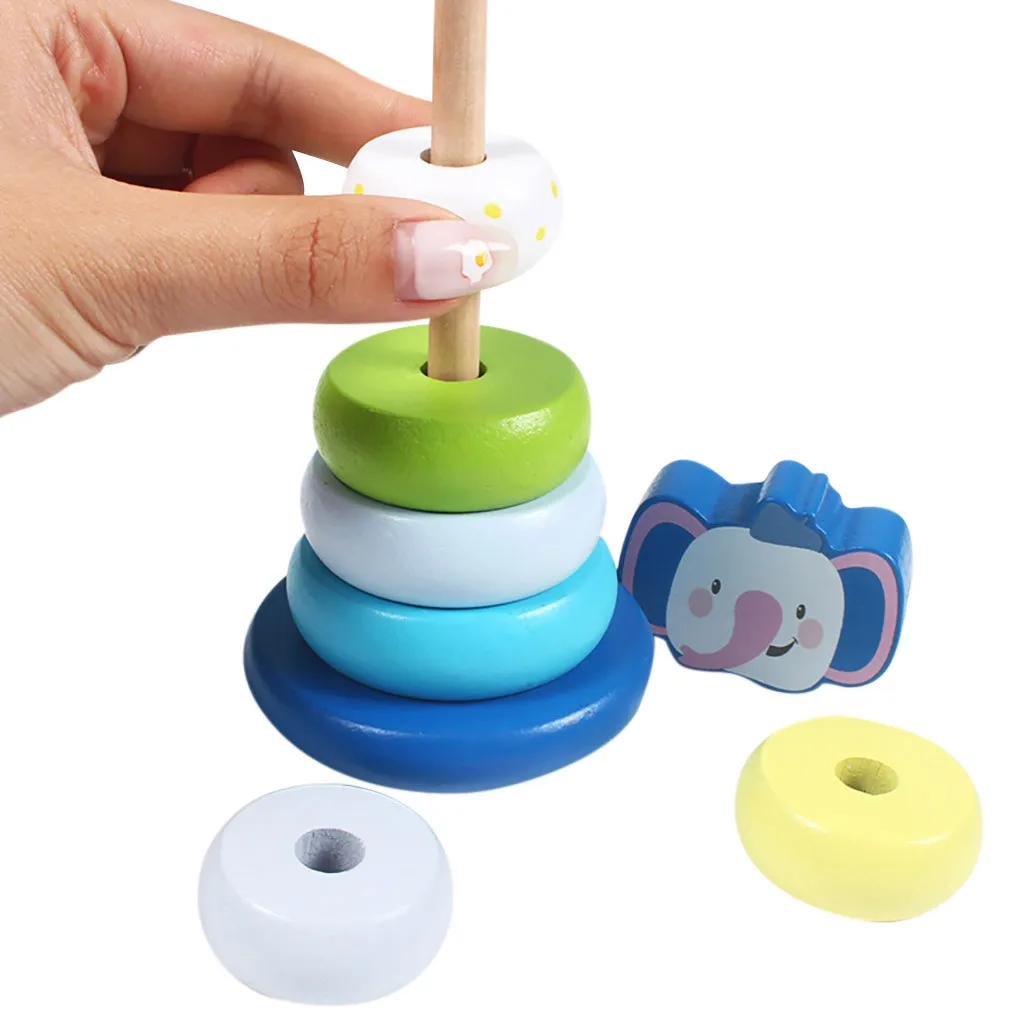 Деревянные Складные кольца игрушки со слонами милые развивающие слоны для рук и