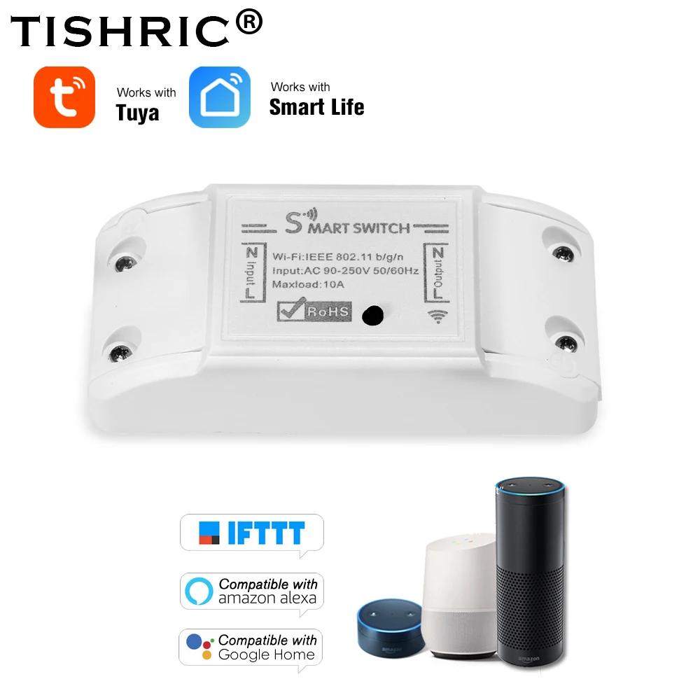 TISHRIC Tuya Wifi Smart Basic Switch 220V/Timer/Module Wireless Remote Home Work with Google Alexa | Электроника