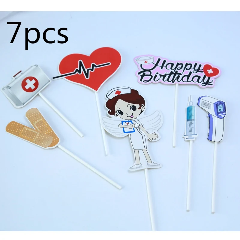 1 Set Cute Nurse Character Cake Toppers day Dessert Adorn card Flags Decor family Baking DIY Party Supplies | Дом и сад