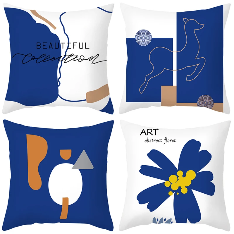 

Украшение для повседневной подушки TimiWan'er 18x18 дюймов набор из 4 предметов для домашнего декора абстрактные синие декоративные наволочки