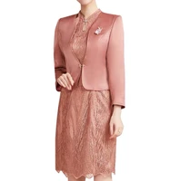 dusty pink mother of the bride dresses long sleeves short sheath lace beading wedding guest evening formal gown with jackets new
