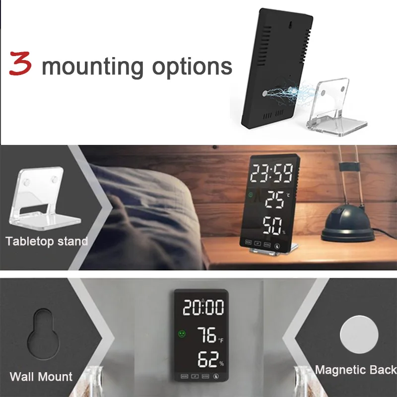 6-дюймовый светодиодный зеркальный будильник часы сенсорная кнопка цифровые