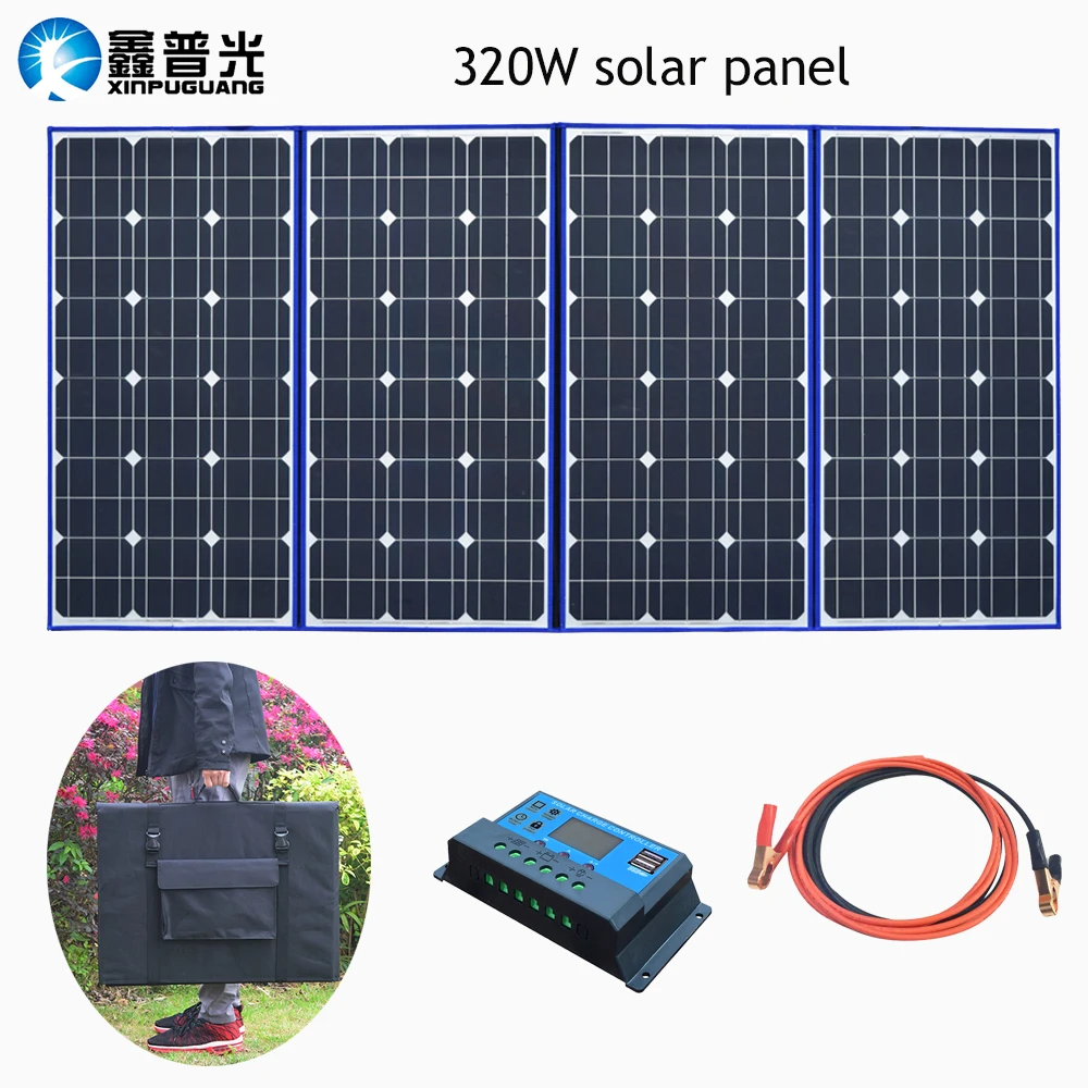 XINPUGAUNG Highly Portable 18V 320w Solar Panel(80Wx4Pc) China+12V Controller Panels Solar Battery Charge Motorhome RV Car