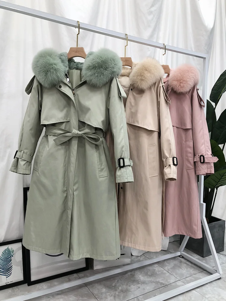 

2020 winter jacket woman's clothing long parka natural fox fur collar real rex rabbit fur liner warm coat thick real fur coat