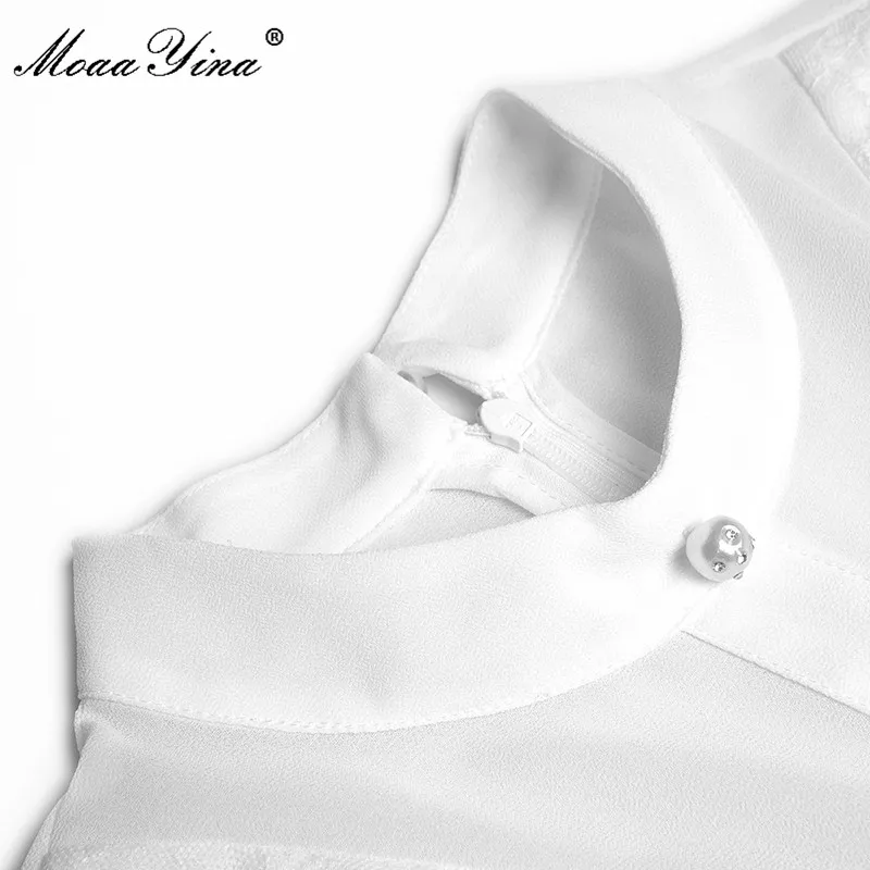 

MoaaYina Fashion Designer dress Spring Women's Dress Stand collar Lace Patchwork Chiffon Office Lady Dresses