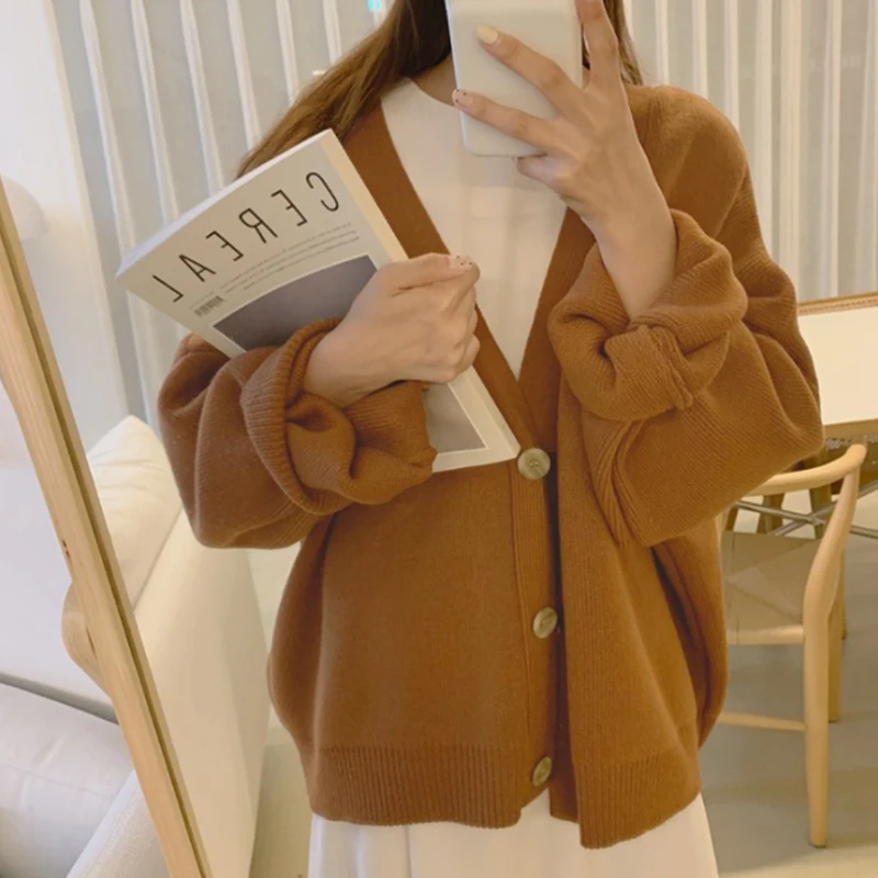 

Women Cardigans Sweaters Winter V-Neck Buttons Knitted Cardigan Ladies Coat Vintage Knitwears Women Cropped Cardigan Mujer