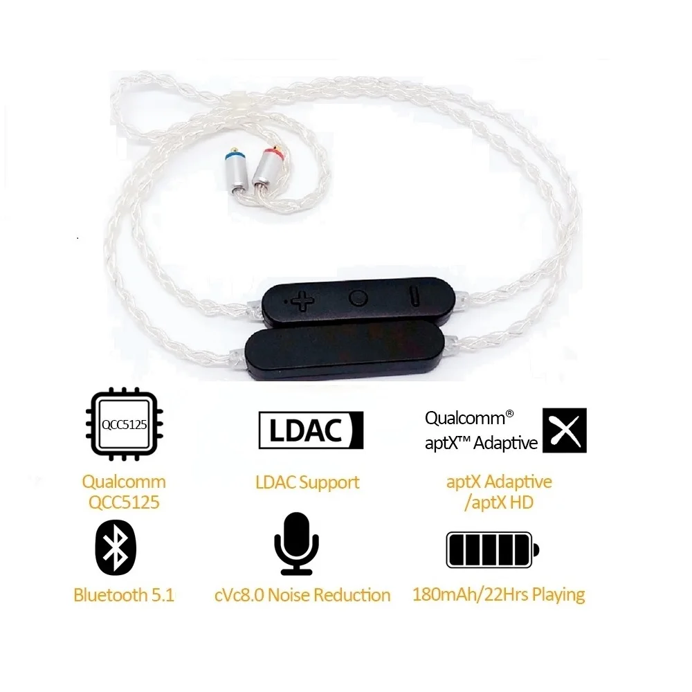 Беспроводной Bluetooth-кабель QCC5125 LDAC/aptX адаптивный aptX-HD для Hi-Fi DJ мониторов наушников