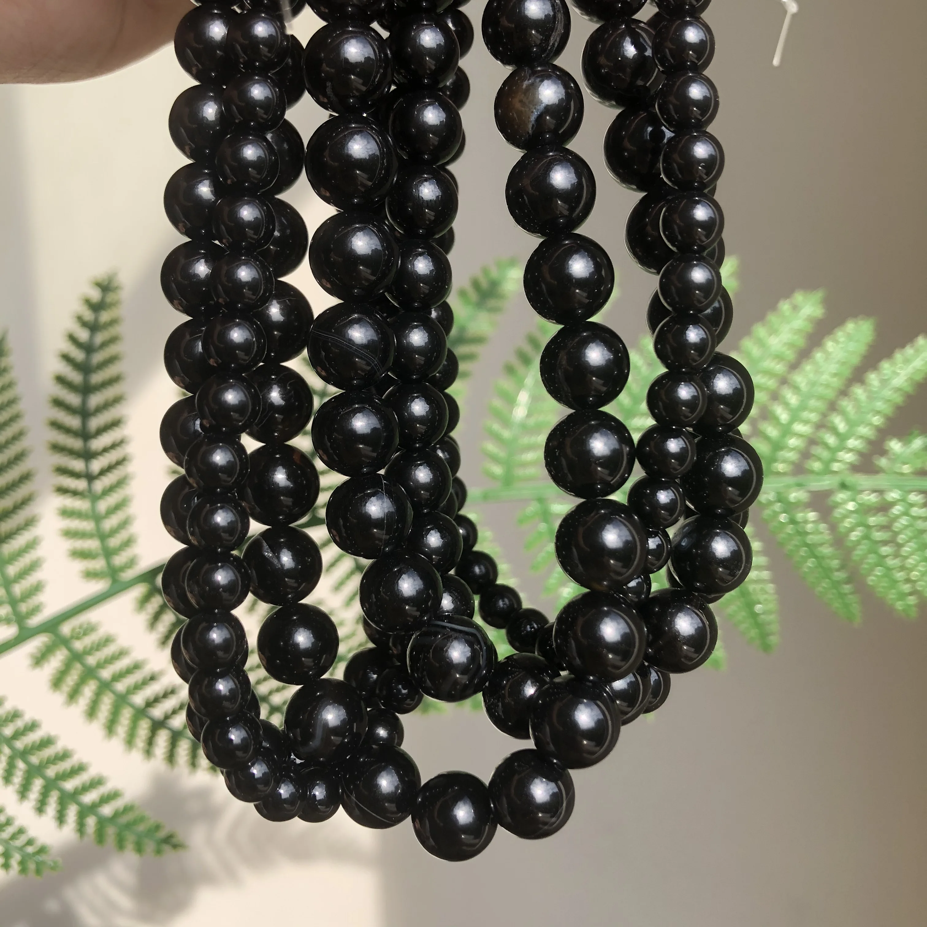 Круглые бусины-разделители из натурального гладкого черного агата Оникс Камень