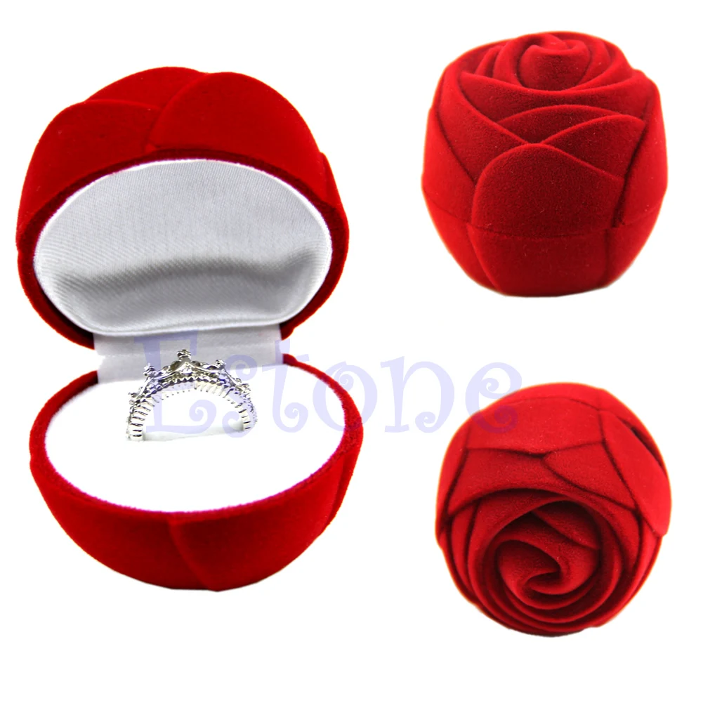 

Bciou Rose Flower Flocking Ring Holder Display Box Storage Jewelry Box Gift