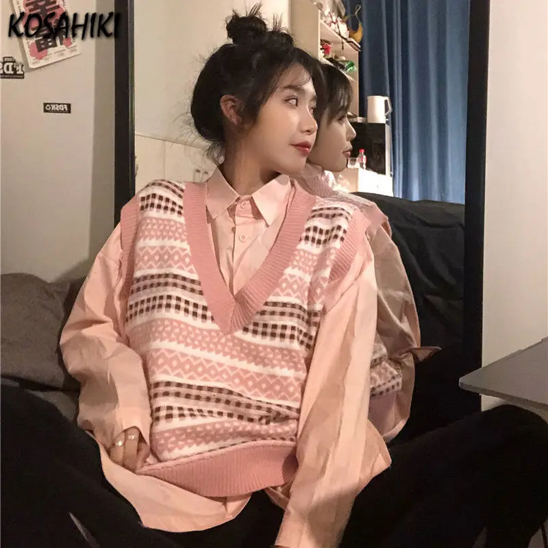 Женский полосатый винтажный свитер без рукавов с V-образным вырезом |