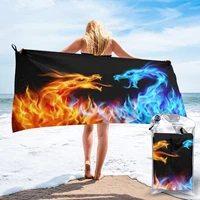 wearable bath towel blue and red fire dragons soft and absorbent unique towel for hotel home bathroom gifts women bathrob
