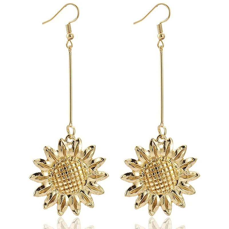 

HuaTang Boho Long Sunflower Drop Earrings for Women Gold Color Daisy Dangle Earrings Ladies Party Ear Hanging Jewelry Brincos