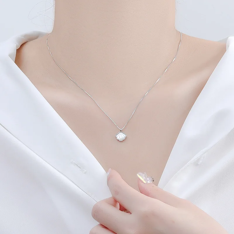 

S925 Sterling Silver Shell Necklace For Women Clavicle Chain Pendant Necklaces 2021 Fashion Korean Jewelry Trend Couples Gift