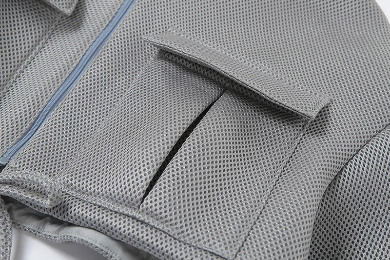 

2021 Autumn Spring Mesh Plaid Coat Women Trend Turtleneck Zipper Pocket Crop Jacket Solid Thin Drawstring Warm Womens Outerwear