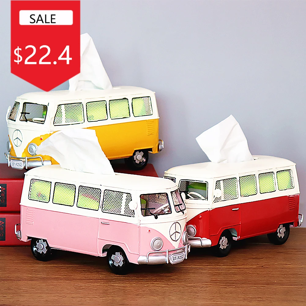 

Retro Wrought Iron Bus Car Tissue Box Home Living Room Bedroom Desktop Dining Room Office Decoration Paper Box Furnishings